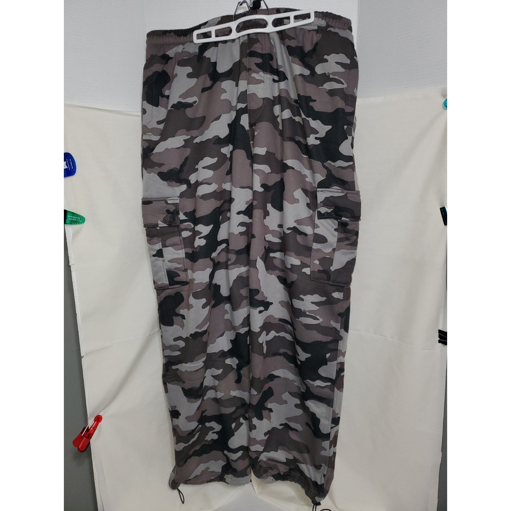 Y2K PJ‎ Mark Mens 4XL Black Gray Camo Fleece Sweat Cargo Pants Streetwear